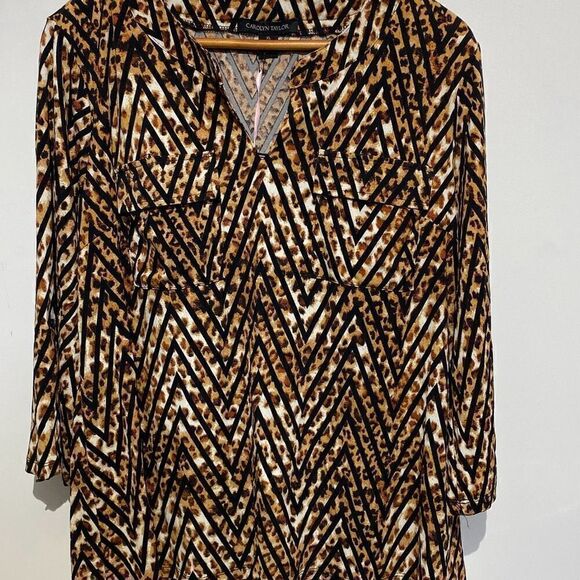 Carolyn Taylor Women's Multicolor Leopard Riley Mandarin Neck Blouse Size XL NWT - Picture 1 of 10